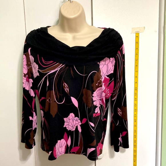 DRESS BARN Floral Cowl Round Neck Long Sleeve Blouse Top Women Medium Petite - Picture 2 of 8